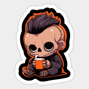 Spooky Kid Drinking Pumpkin Spice Latte Sticker